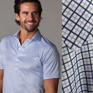 Collars and Co Dress Collar Polo Relaxed Fit XL TALL Regent Blue Tattersall